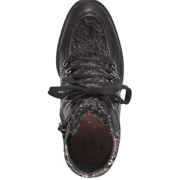 NWT JESSICA SIMPSON Black Maelyn Wedge Platform Almond-Toe Lace-up Ankle Boots - Picture 4 of 4